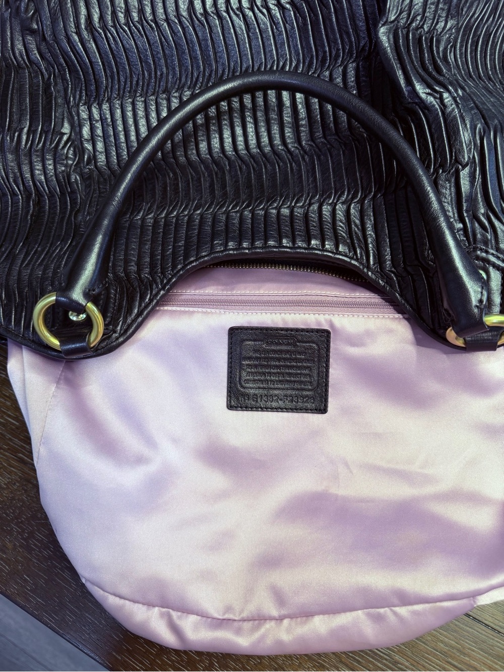 Coach Ashley Black Gathered Leather Shoulder Bag with Brass Accent F23928 - Picture 8 of 10